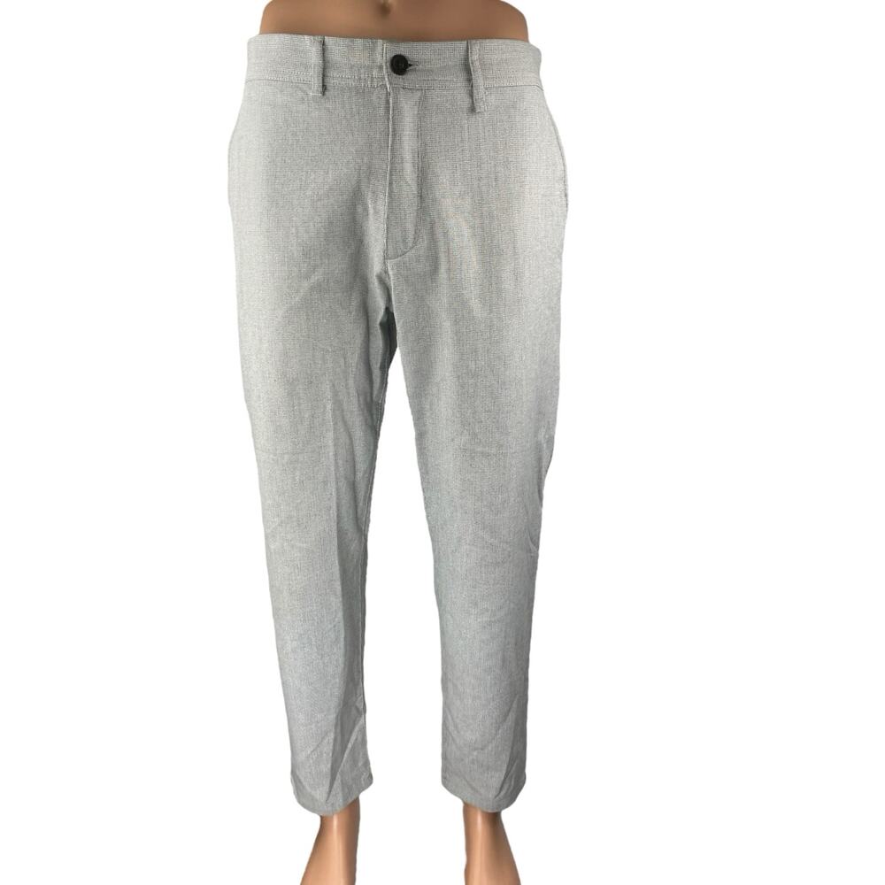 Zara Gray Houndstooth High Rise Straight Tapered Chino Khaki Trouser Pants Sz 34